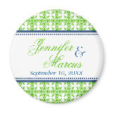 Navy green filigree fancy wedding save the date refrigerator magnet