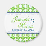 Navy green filigree fancy wedding save the date refrigerator magnet