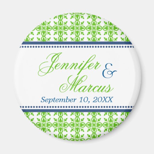 Navy green filigree fancy wedding save the date refrigerator magnet