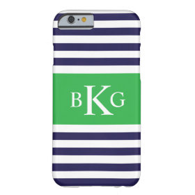 Navy Green Stripes Monogram Barely There iPhone 6 Case