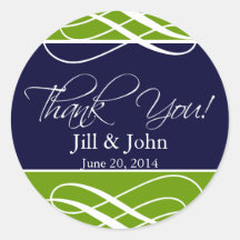 Navy Green Thank You Favor Labels Wedding Stickers