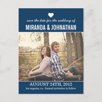 Navy Heart Photo Save The Date Post Cards