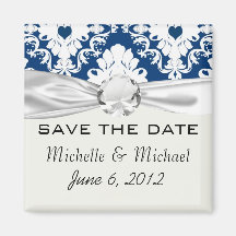 navy hearts blue white damask fridge magnets