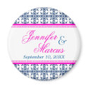 Navy hot pink filigree fancy wedding save the date magnet