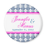 Navy hot pink filigree fancy wedding save the date refrigerator magnet