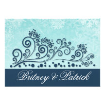 Navy Ice Blue Winter Snowflake Wedding Invitations