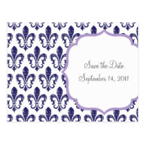 Navy/Lavender Save the Date Postcard postcards
