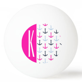 Navy, Light Blue, & Hot Pink Nautical Anchors Ping Pong Ball