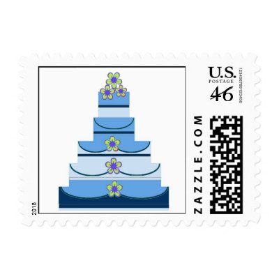 Navy Light Medium Blue Wedding Cake Postage by WEDDINGCAKES