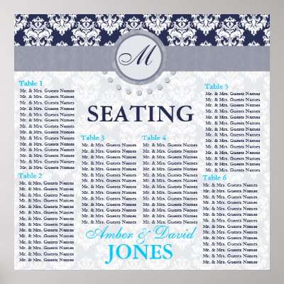 Wedding Seating Plan on Navy Midnight Damask   Wedding Seating Chart Posters From Zazzle Com