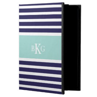 Navy Mint Green Stripes & Monogram iPad Air Case