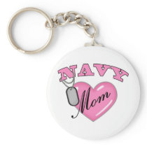Navy Mom Pink Heart N Dog Tags Keychain