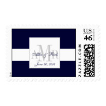 Navy Monogram Names Date Wedding Postage