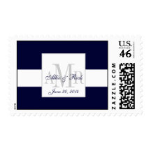 Navy Monogram Names Date Wedding Postage