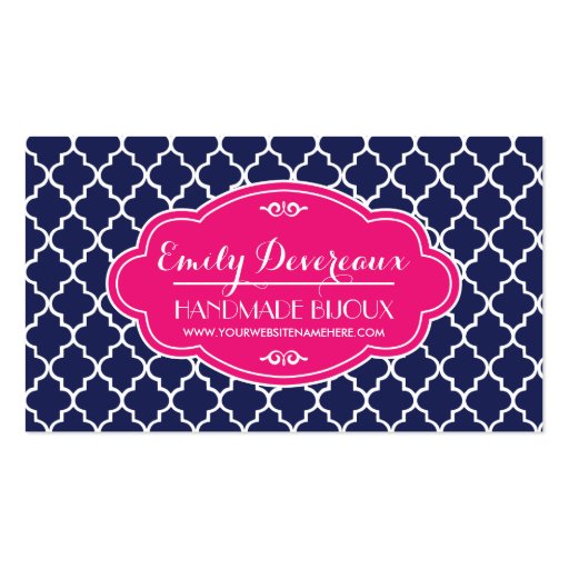 Navy Moroccan Tiles Lattice Personalized Business Card (front side)