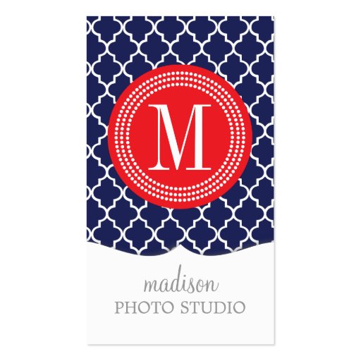 Navy Moroccan Tiles Lattice Personalized Business Card Templates (front side)