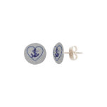 Navy Nautical Heart Anchor Silver Faux Glitter Earrings