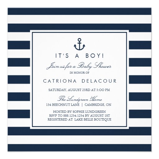 Navy Nautical It's a Boy Baby Shower Invitation (front side)