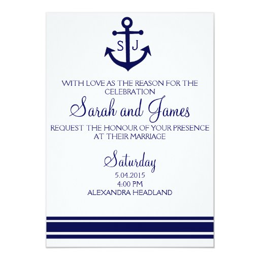 navy nautical wedding invitation invites (front side)