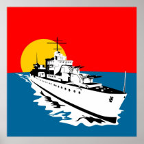 navy naval warship battleship with big guns poster