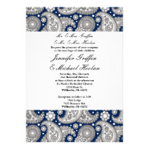 Navy Paisley Wedding Invitations