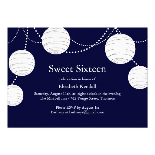 Navy Party Lantern Sweet 16 Invitation