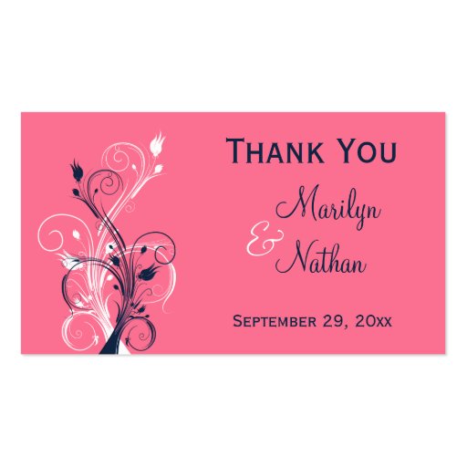 Navy, Pink, and White Floral Favor Tag Business Card Template (front side)