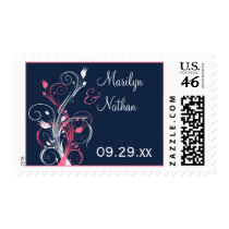 Navy, Pink, and White Floral Wedding Postage
