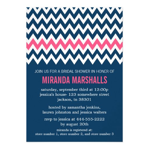 Navy & Pink Chevron Bridal Shower Invitations