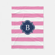 Navy & Pink Monogram Stripe | Fleece Custom Blanket