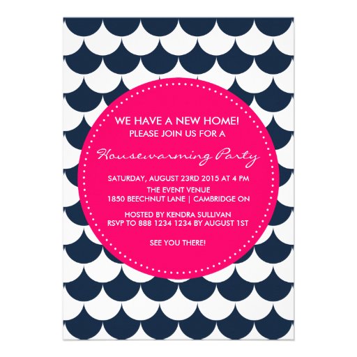 Navy & Pink Nautical Housewarming Party Invitation (front side)