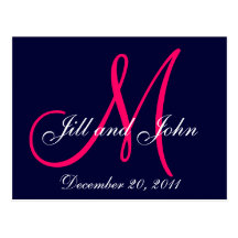 Navy Pink Save the Date Custom Monogram Postcards