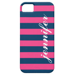 Navy Pink Stripes & Monogram | Apple iPhone 5 iPhone 5 Cover