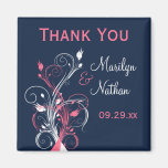 Navy Pink White Floral Wedding Favor Magnet