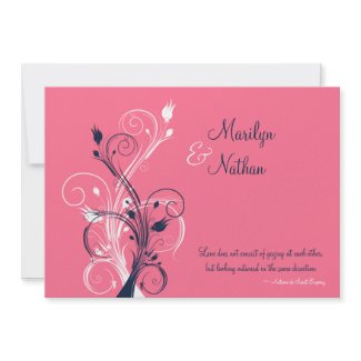 Navy, Pink, White Floral Wedding Invitation zazzle_invitation