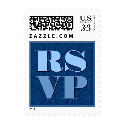 Navy, Powder and Soft Blue Damask RSVP Wedding Postage Stamps