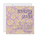 Navy Purple Cream Damask Wedding Invitation invitation