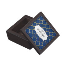 Navy quatrefoil clover leaf pattern personalized premium gift boxes