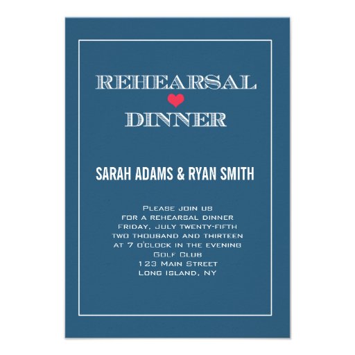 Navy Red Heart Wedding Rehearsal Dinner Invites