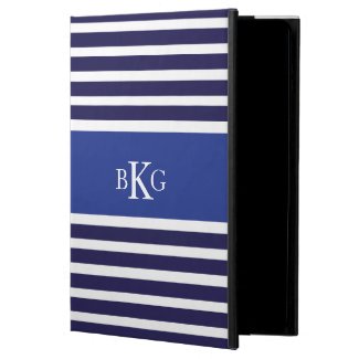 Navy Royal Blue Stripes & Monogram iPad Air Covers