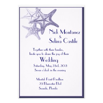 navy sea star wedding invitation