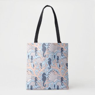 Navy Seahorse Gardens Tote Bag