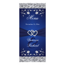 Navy, Silver Floral Joined Hearts Menu Card rack cards