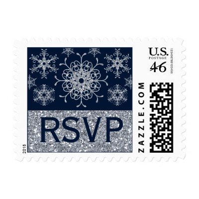 Navy Silver Glitter LOOK Snowflake RSVP Postage