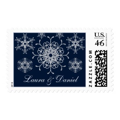 Navy Silver Glitter LOOK Snowflake Wedding Postage