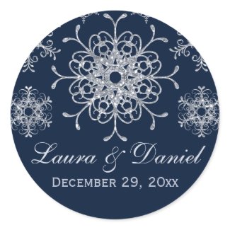 Navy Silver Glitter LOOK Snowflake Wedding Sticker zazzle_sticker