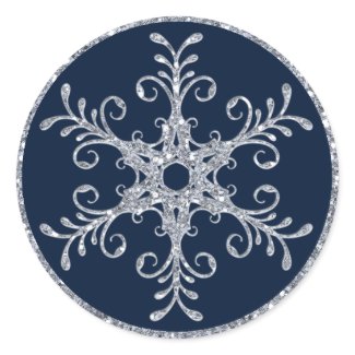 Navy Silver Glitter LOOK Snowflake Wedding Sticker zazzle_sticker