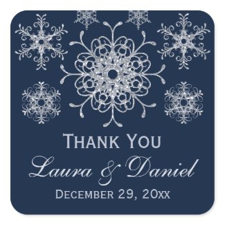 Navy Silver Glitter LOOK Snowflake Wedding Sticker zazzle_sticker