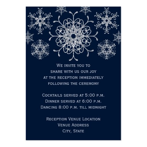 Navy Silver Glitter LOOK Snowflakes Enclosure Card Business Card Templates (back side)