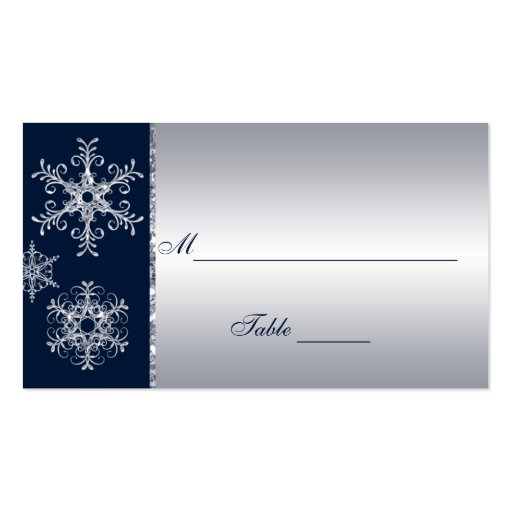 Navy Silver Glitter LOOK Snowflakes Placecards Business Card (front side)